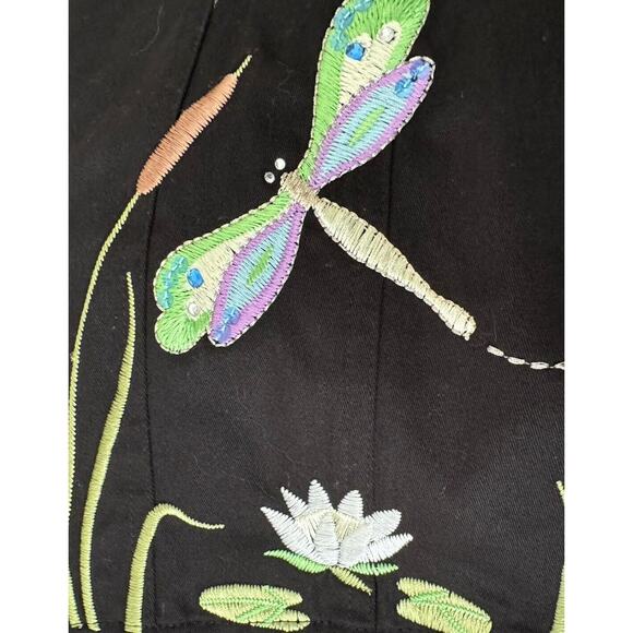 Quaker Factory Women's Jacket Size XS Black Cotton Embroidered Dragonflies NWT - Picture 6 of 16